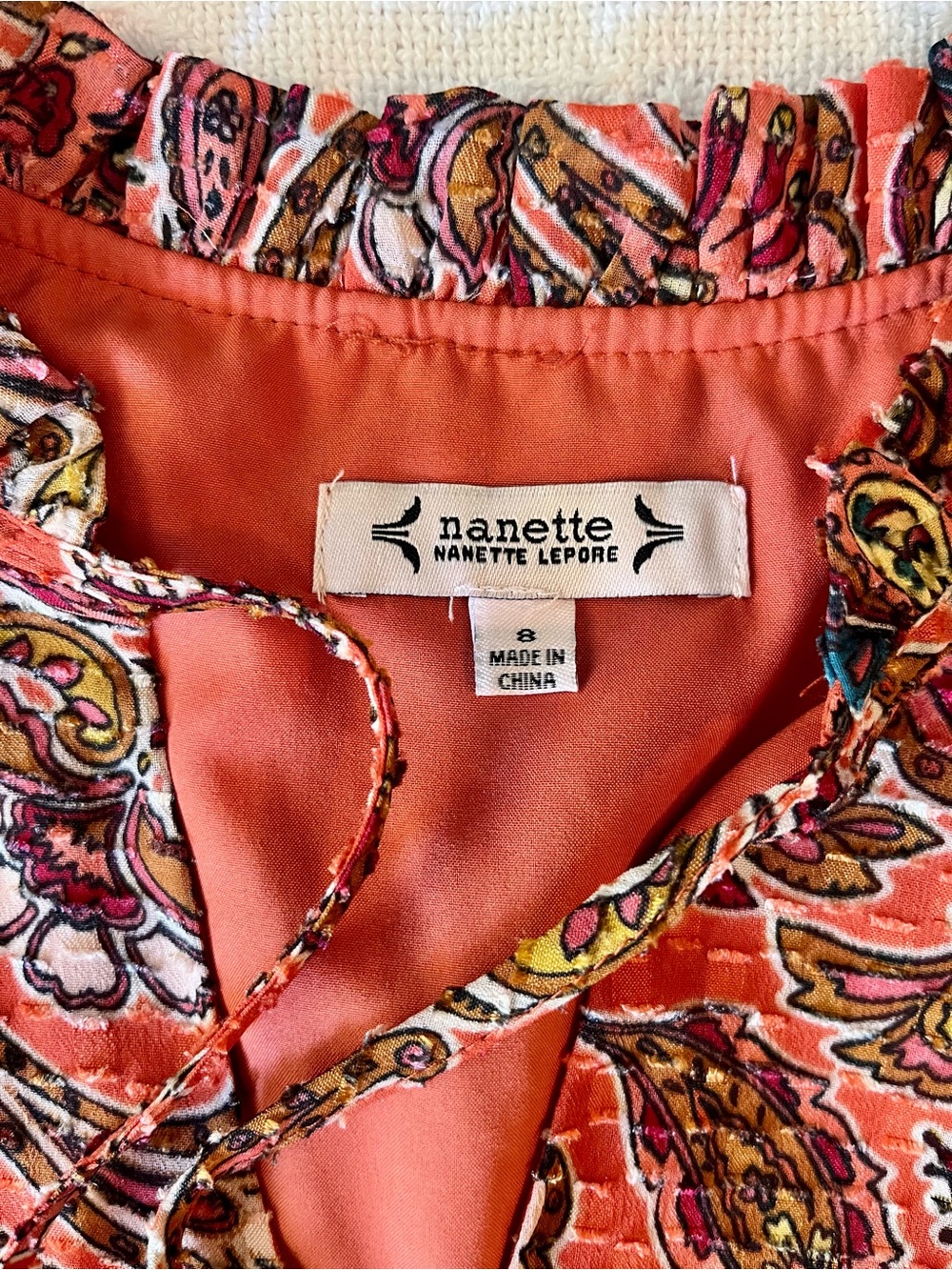Nanette Lepore Coral Paisley V-Neck Flowy Bohemian Dress - Picture 4 of 8